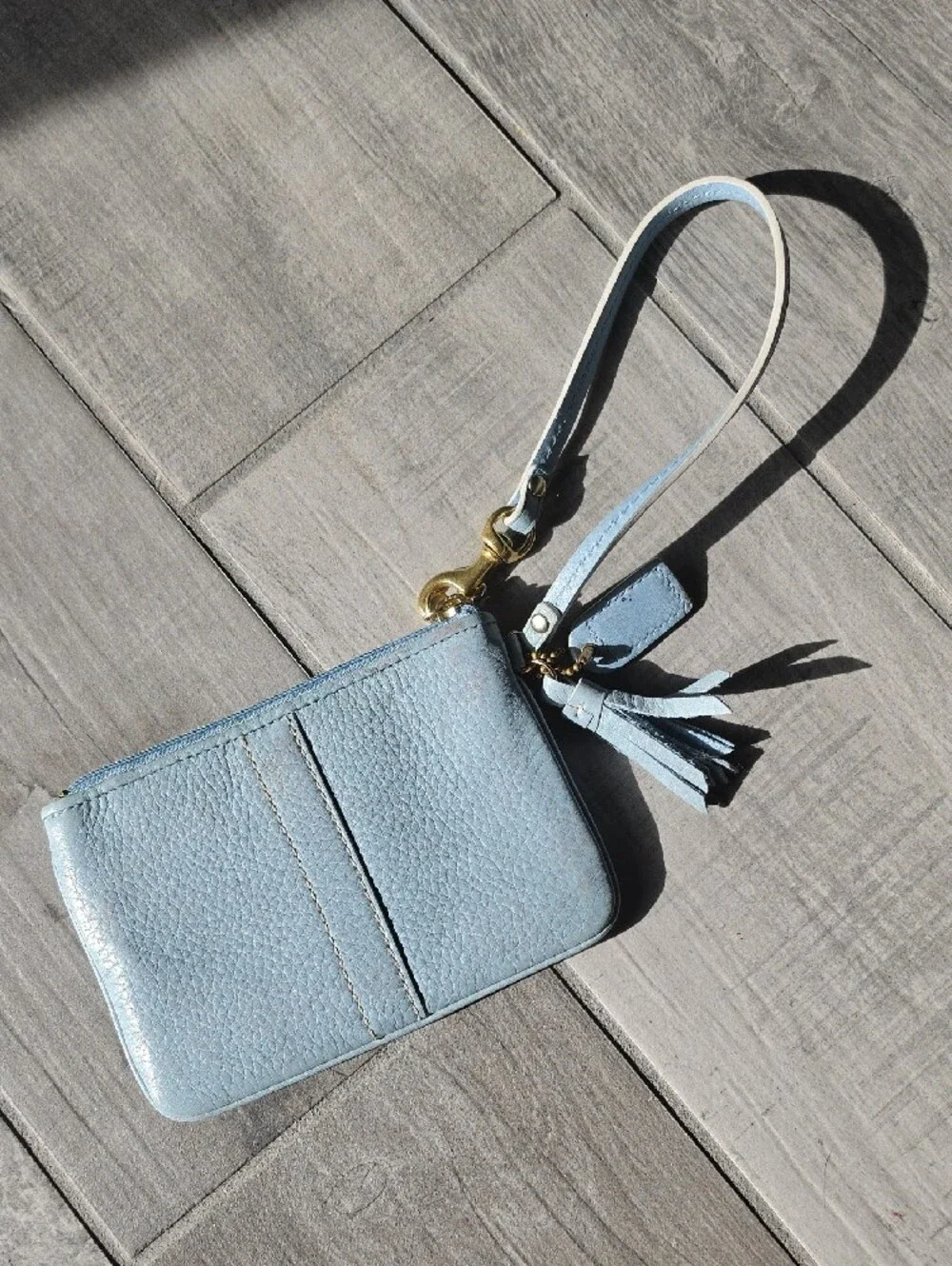 Coach Light Blue Pebbled Leather Wristlet Clutch